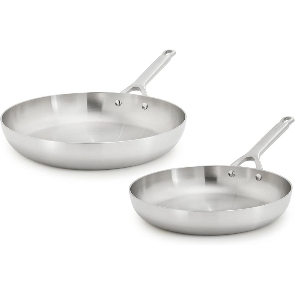GreenPan x Bobby Flay Stainless Steel 10 & 12 Frying Pan Skillet Set, Induction Compatible, Durable, Dishwasher Safe, Oven & Broiler Safe 400°F, Tri Ply Clad Pans, Heat Responsive Core, 2-Piece Set(Stainless Steel)