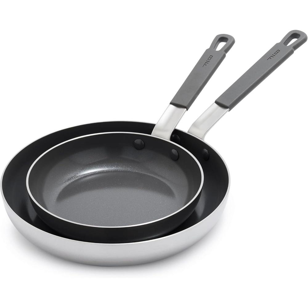 GreenPan x Bobby Flay Stainless Steel 12 Frying Pan Skillet & Glass Lid, Professional Grade Tri-Ply, Multiclad, PFAS-Free Ceramic Nonstick, Induction Suitable, Dishwasher & Oven Safe,Stay Cool Handle(Stainless Steel)