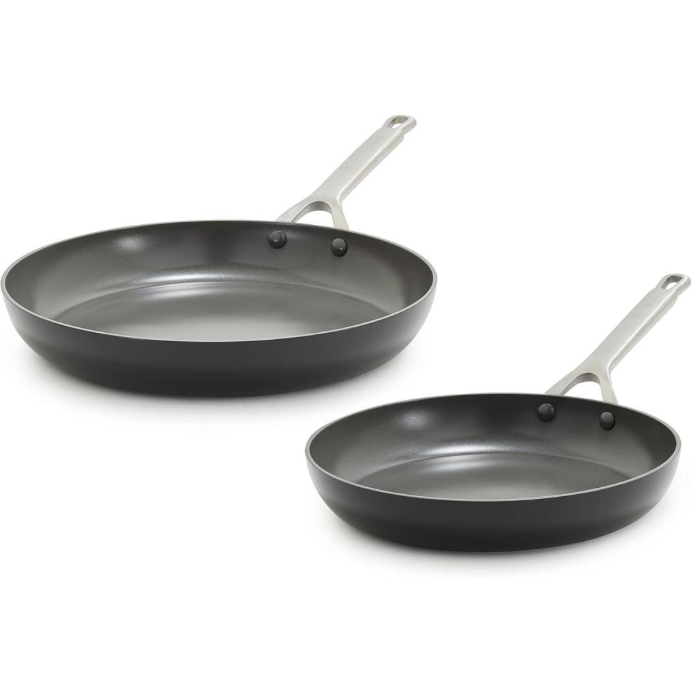 GreenPan x Bobby Flay Hard Anodized Nonstick 10 Piece Cookware Set, PFAS-Free Ceramic Pots & Pans, Induction Suitable, Frypans, Saucepans Saute, Stockpot, Glass Lids, Dishwasher & Oven Safe, Black(Black)