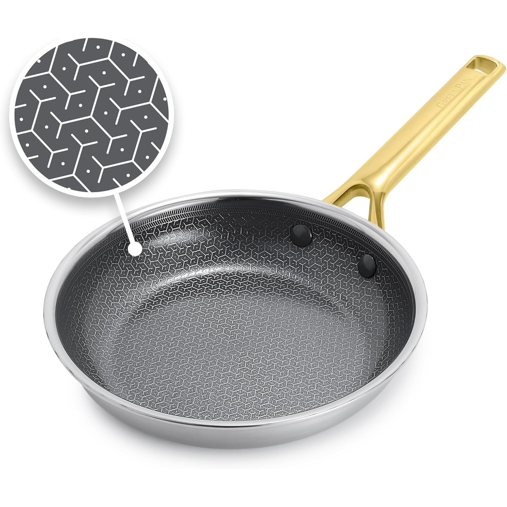 GreenPan Hybrid 12 Nonstick Stainless Steel Frying Pan with Lid, APEX Tri-Ply Thermobond PFAS-Free Ceramic Skillet, Induction & All Cooktop Compatible, Oven Temp to 850°F, Dishwasher Safe, Silver(Gold)
