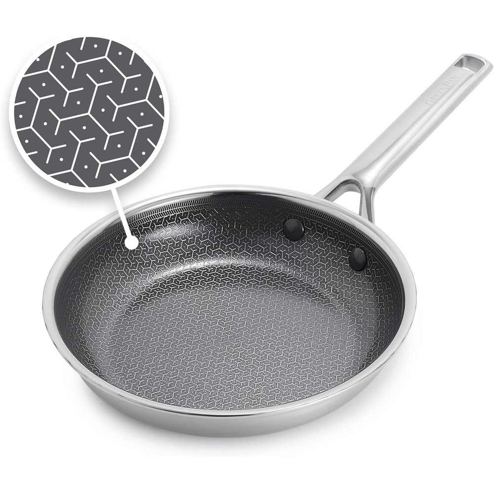 GreenPan Hybrid 12 Nonstick Stainless Steel Frying Pan with Lid, APEX Tri-Ply Thermobond PFAS-Free Ceramic Skillet, Induction & All Cooktop Compatible, Oven Temp to 850°F, Dishwasher Safe, Silver(Silver)
