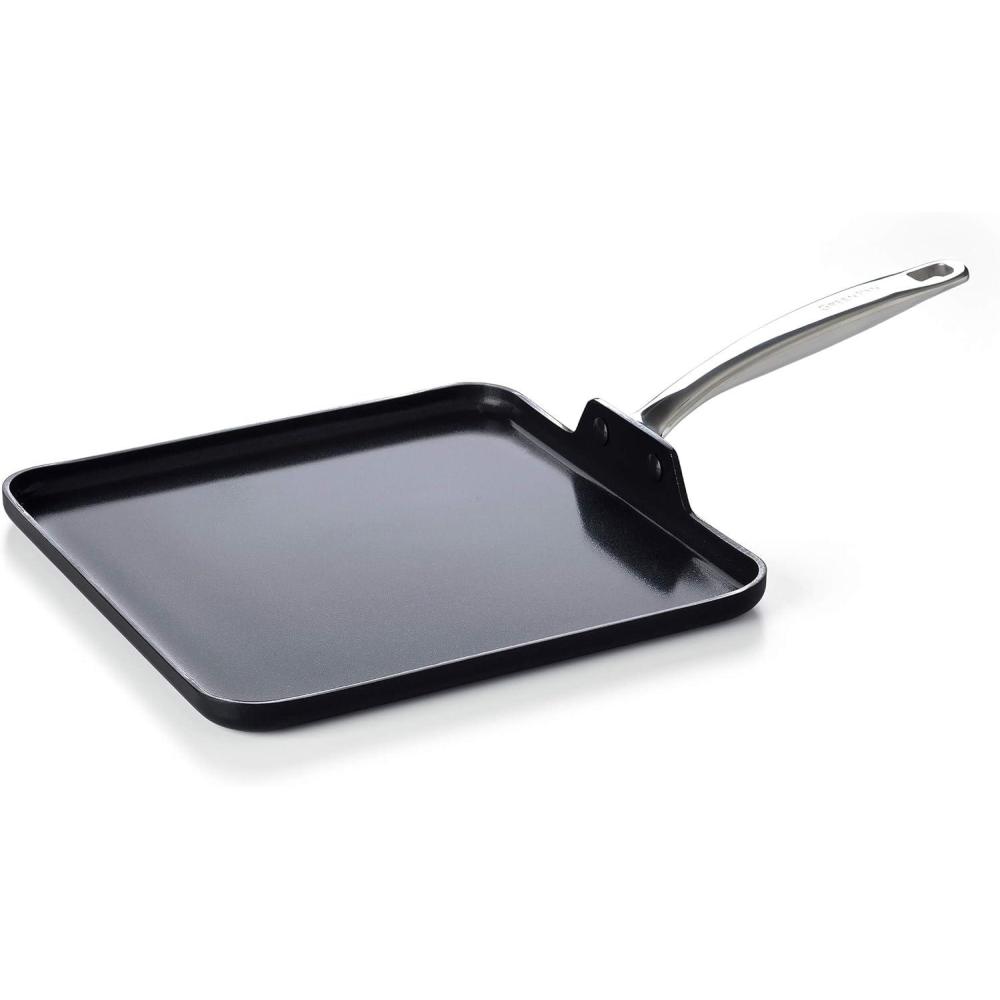 GreenPan Chatham Hard Anodized Healthy Ceramic Nonstick, 11″ Griddle Pan, PFAS-Free, Dishwasher Safe, Oven Safe, Gray(Black)