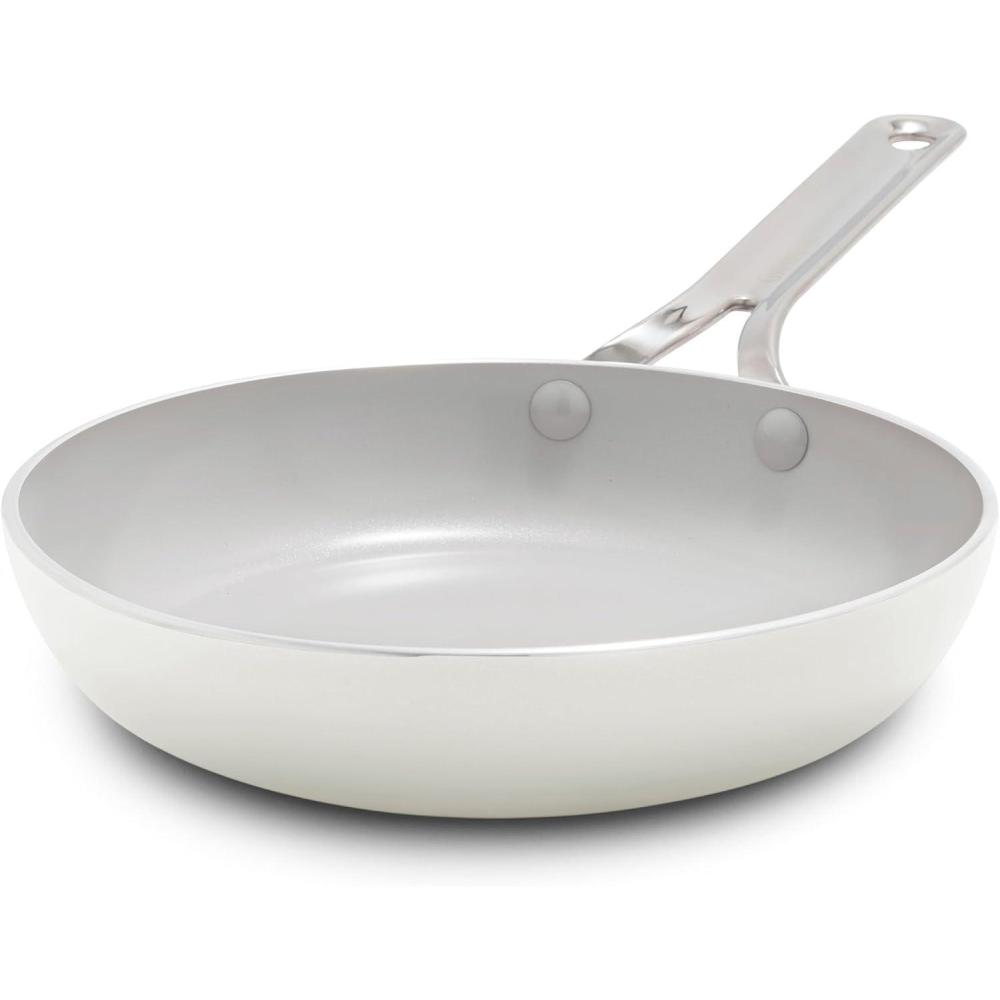 GreenPan Nova 8 & 10 2 Piece Frying Pan Skillet Set, Oprah’s Favorite Things 2024, Induction Suitable PFAS-Free Nontoxic Ceramic Nonstick, Dishwasher & Oven Safe, Quick Even Heating, Cream White(Cream White)