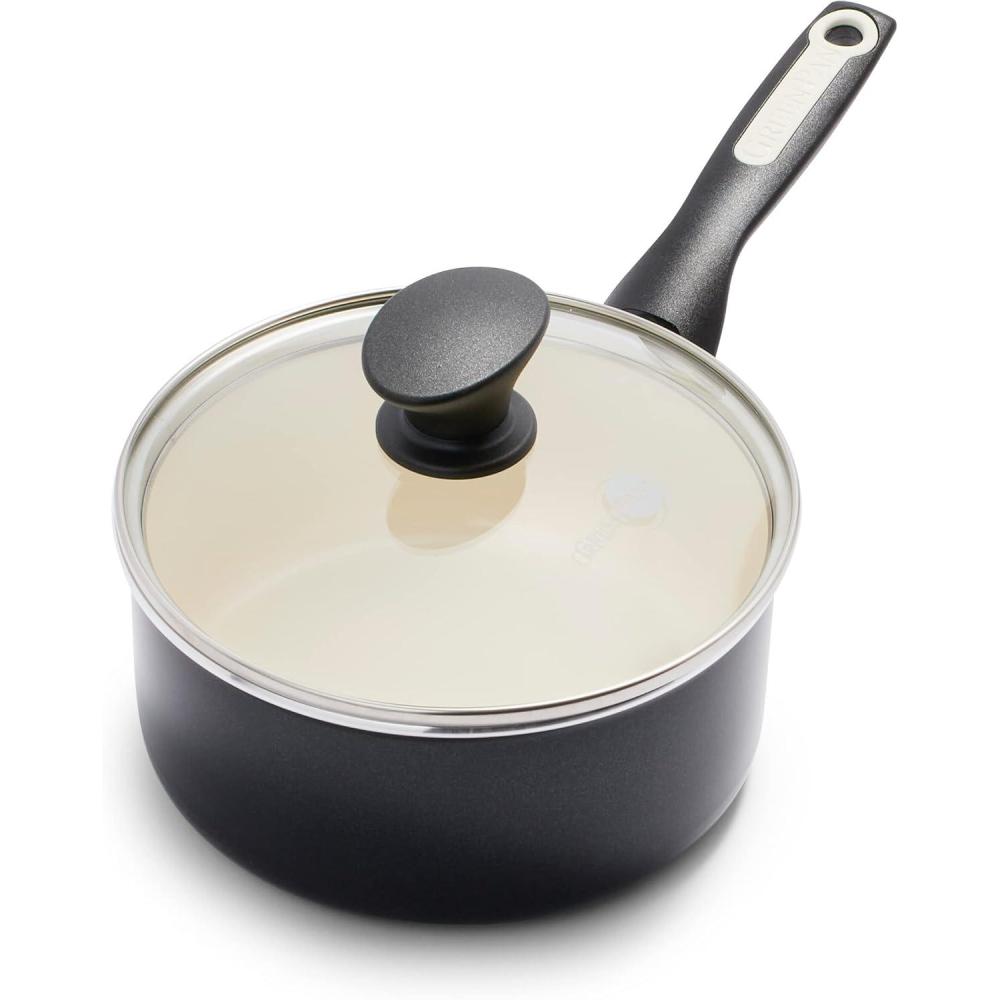 GreenPan Rio Healthy Ceramic Nonstick 2QT Saucepan with Lid, PFAS-Free, Dishwasher Safe, Turquoise(Black)