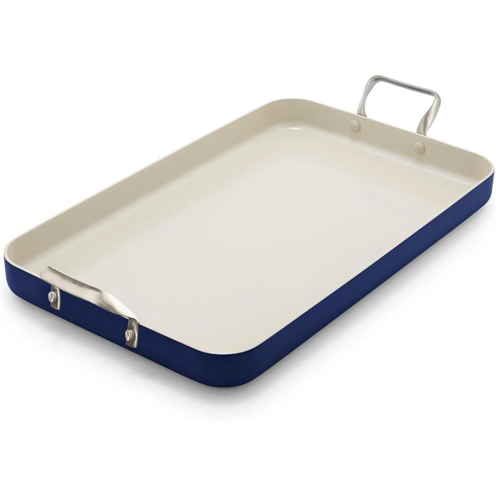 GreenPan 18″ x 11″ Double Burner Griddle Pan, Hard Anodized Healthy Ceramic Nonstick PFAS-Free, Stainless Steel Handles, Stovetop Cooking, Dishwasher Safe, Oven & Broiler Safe Cookware, Black(Oxford Blue)