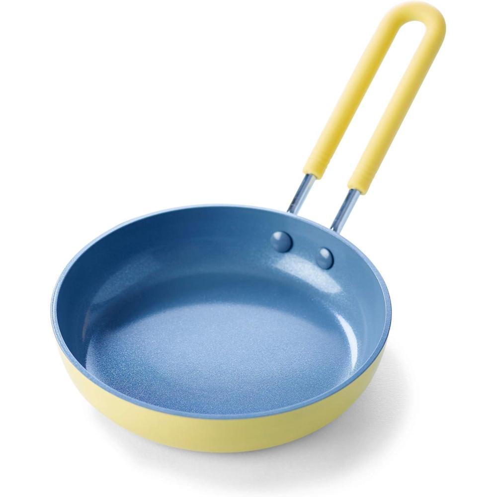 GreenPan Mini Healthy Ceramic Nonstick, 5″ Round Egg Pan, PFAS-Free, Dishwasher Safe, Stay Cool Handle, Pink(Yellow)