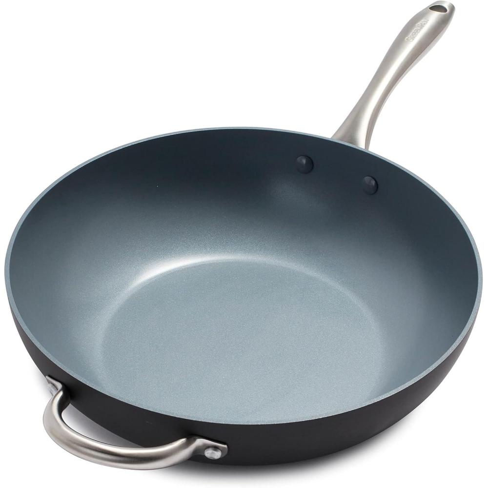 GreenPan Lima Hard Anodized Healthy Ceramic Nonstick 12.5″ Wok pan with Helper Handle, PFAS-Free, Oven Safe, Gray