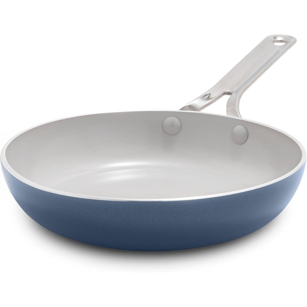 GreenPan Nova 8 & 10 2 Piece Frying Pan Skillet Set, Oprah’s Favorite Things 2024, Induction Suitable PFAS-Free Nontoxic Ceramic Nonstick, Dishwasher & Oven Safe, Quick Even Heating, Cream White(Ocean Blue)
