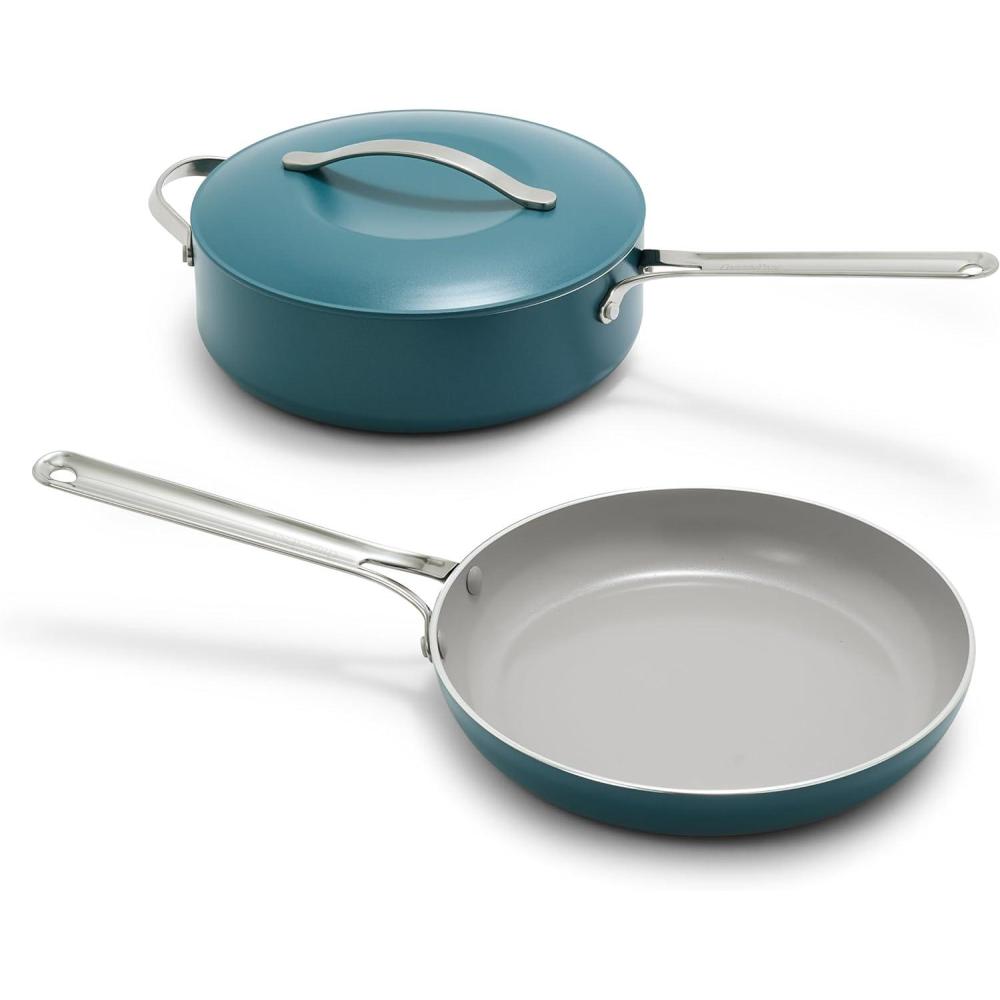 GreenPan Nova 10-Piece Cookware Pots & Pans Set, Oprah’s Favorite Things 2024, PFAS-Free Ceramic Nonstick, Fry, Sauté, Stockpot, Utensils, Lids, Induction Suitable, Dishwasher & Oven Safe, Deep Teal(Deep Teal)