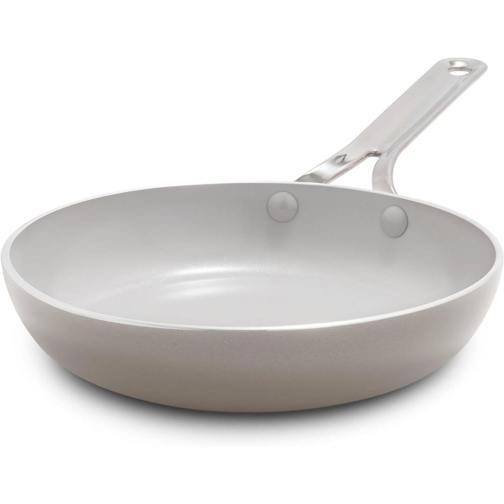 GreenPan Nova 8 & 10 2 Piece Frying Pan Skillet Set, Oprah’s Favorite Things 2024, Induction Suitable PFAS-Free Nontoxic Ceramic Nonstick, Dishwasher & Oven Safe, Quick Even Heating, Cream White(Clay)