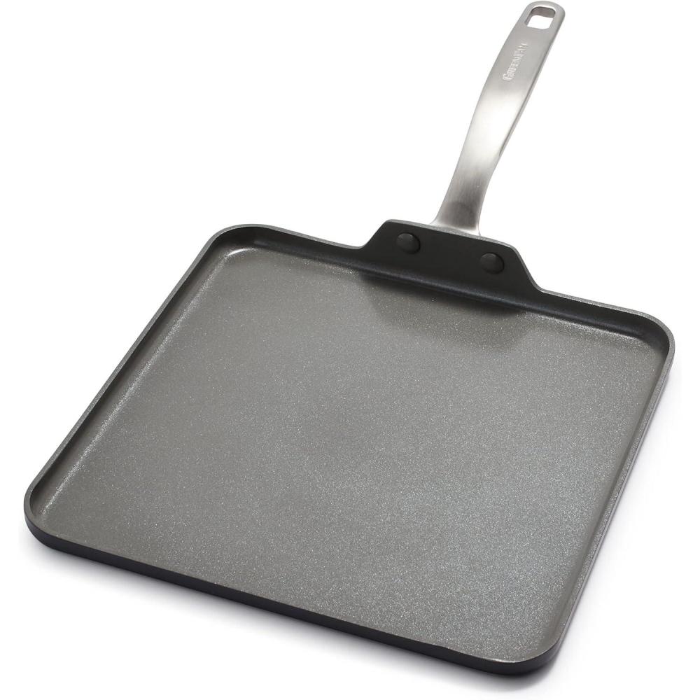 GreenPan Chatham Hard Anodized Healthy Ceramic Nonstick, 11″ Griddle Pan, PFAS-Free, Dishwasher Safe, Oven Safe, Gray(Gray)