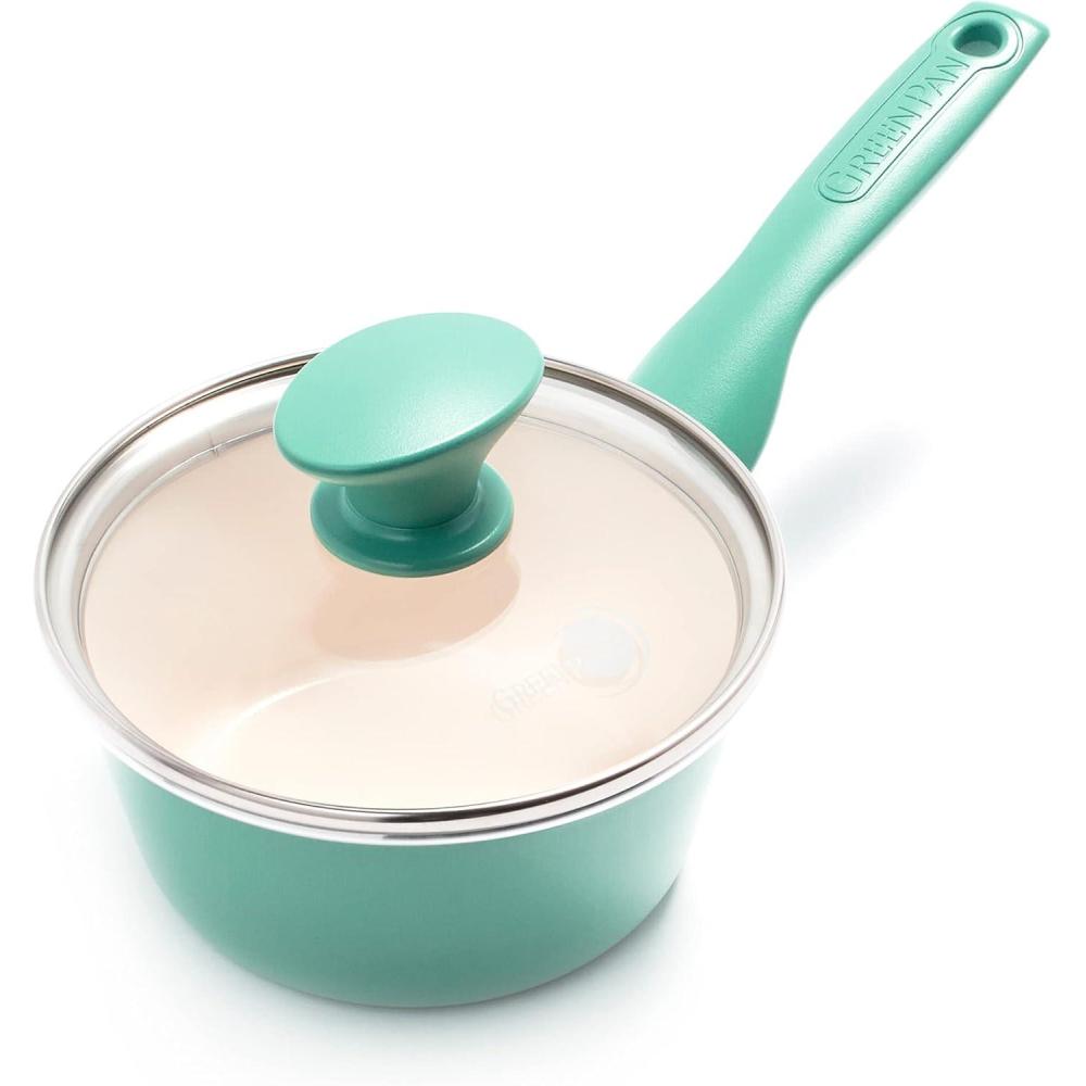 GreenPan Rio Healthy Ceramic Nonstick 2QT Saucepan with Lid, PFAS-Free, Dishwasher Safe, Turquoise(Turquoise)