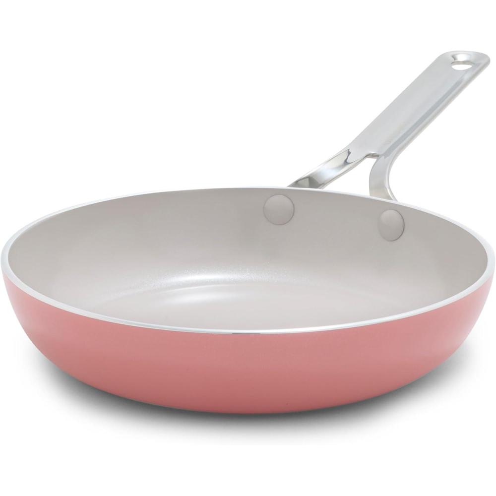 GreenPan Nova 8 & 10 2 Piece Frying Pan Skillet Set, Oprah’s Favorite Things 2024, Induction Suitable PFAS-Free Nontoxic Ceramic Nonstick, Dishwasher & Oven Safe, Quick Even Heating, Cream White(Coral)