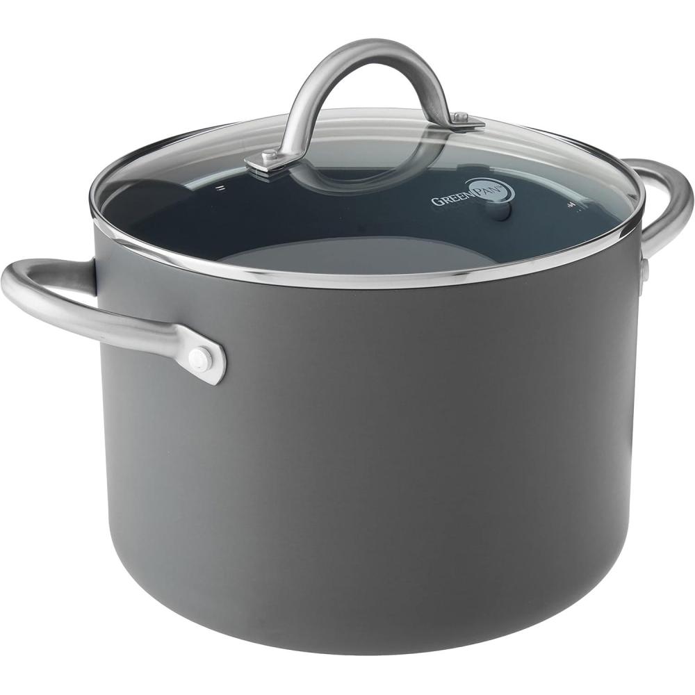 GreenPan Lima Hard Anodized Healthy Ceramic Nonstick 8QT Stock Pot with Lid, PFAS-Free, Oven Safe, Gray