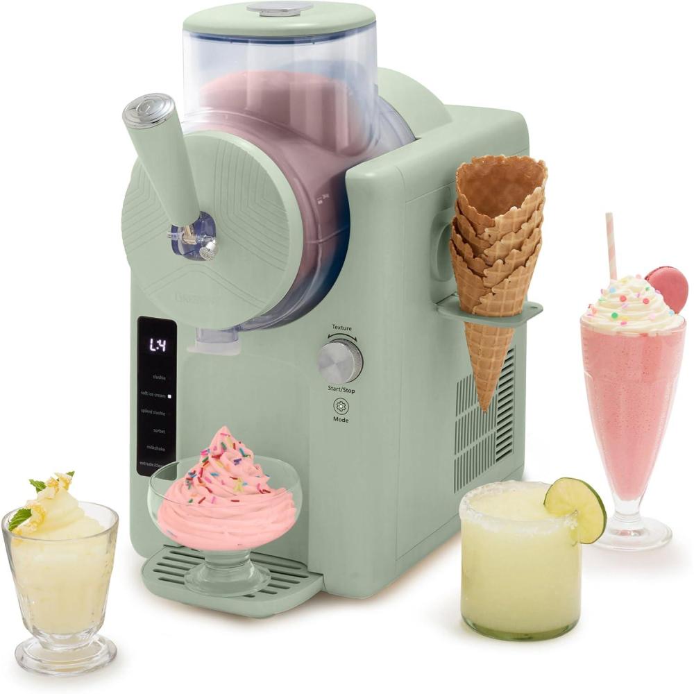 GreenPan Frost Ice Cream Maker & Slushie Machine, Soft Serve, Sorbet, Margaritas, Milkshakes, Frozen Yogurt, No Pre-Freezing, Ready in 15 Mins, 6 Modes, 7 Textures, Self-Cleaning, Family Size, Pink(Pistachio Green)